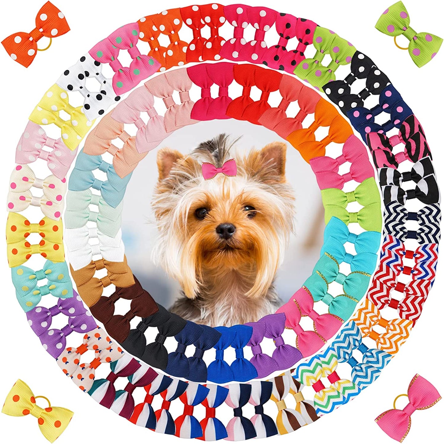 Exponential Pet Supplies - Puppy Bow with Rubber Band Colored Pet Grooming Dog Hair Accessories