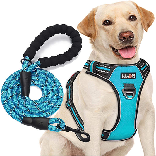 Exponential Pet Supplies - Free Heavy Duty 5ft Dog Leash No Pull Dog Harness Adjustable Reflective Oxford Easy Control Medium Large Dog Harness with A