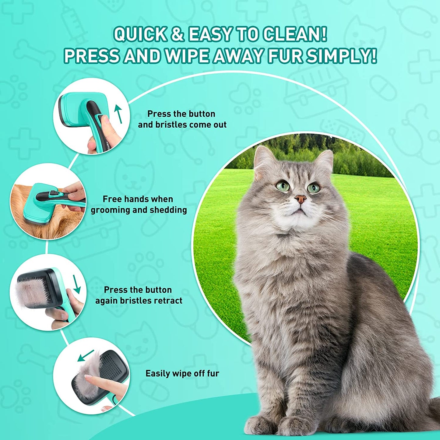 Exponential Pet Supplies - Self-Cleaning Slicker Brush for Shedding & Grooming Long Short Haired