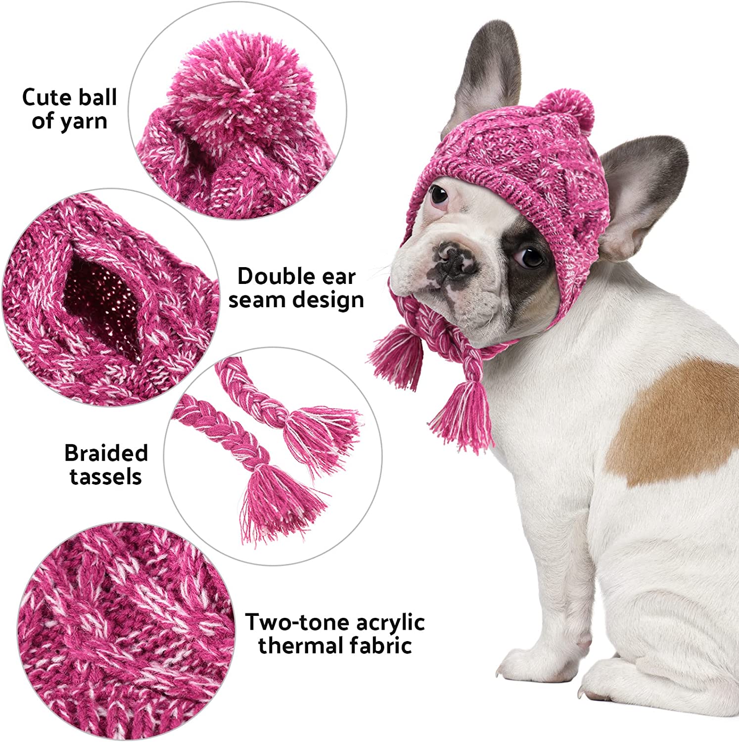 Exponential Pet Supplies - 2 Pieces Warm Pom Hat Party Knit Dog Beanie Puppy Dog Cap with Ear Holes Pet Knitted Snood Headwear for Christmas