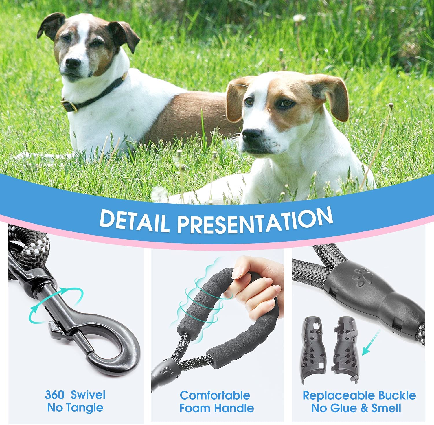 Exponential Pet Supplies - High Quality Dog Leash with Comfortable Padded Handle and Highly Reflective Threads