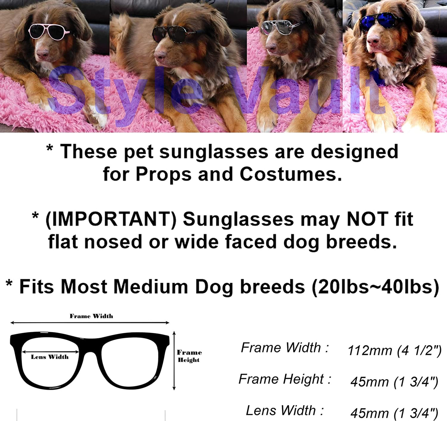 Exponential Pet Supplies - Pet Costume Prop Aviator Sunglasses Medium Breeds 20-40 lbs