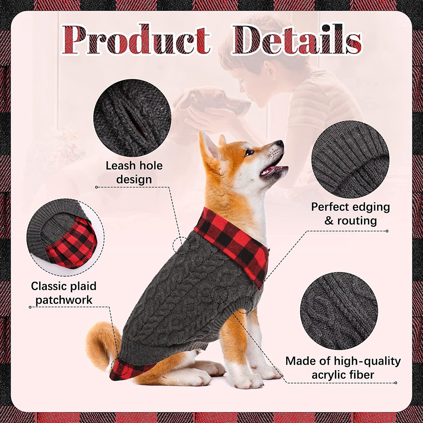 Exponential Pet Supplies - Plaid Patchwork Dog Knitwear Vest for Fall Winter, Pullover Cozy Dog Clothes Pet Cold Weather Coat Warm Apparel